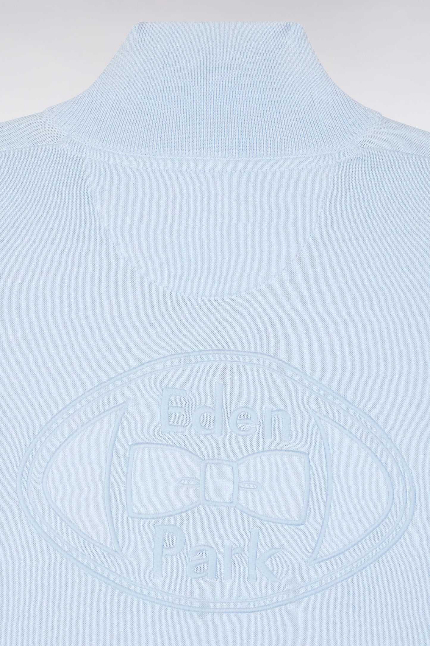 Pull col maillot en coton bleu ciel à double rayures manches