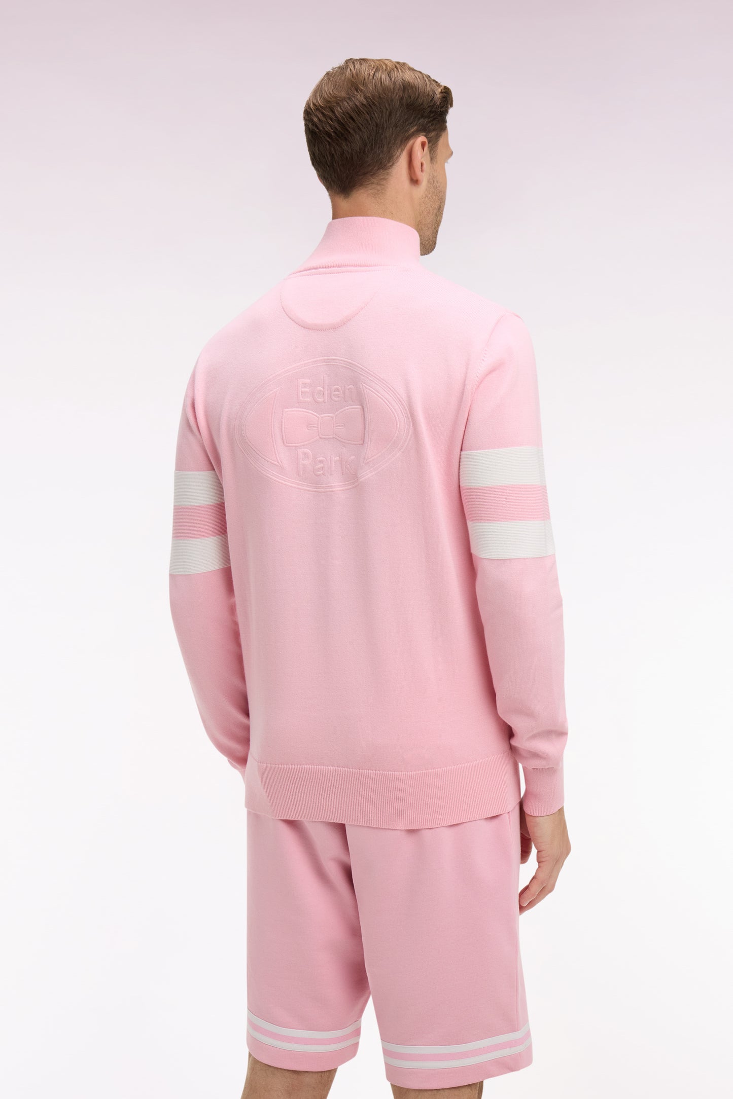 Pull col maillot en coton rose à double rayures manches