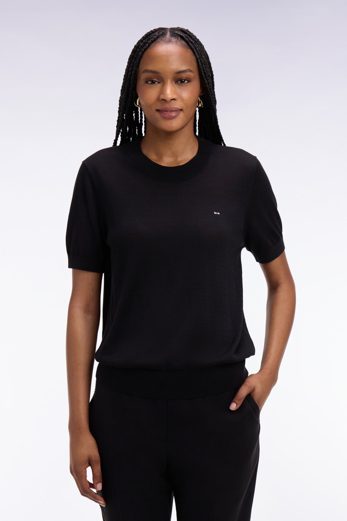Black regular-fit short-sleeved sweater