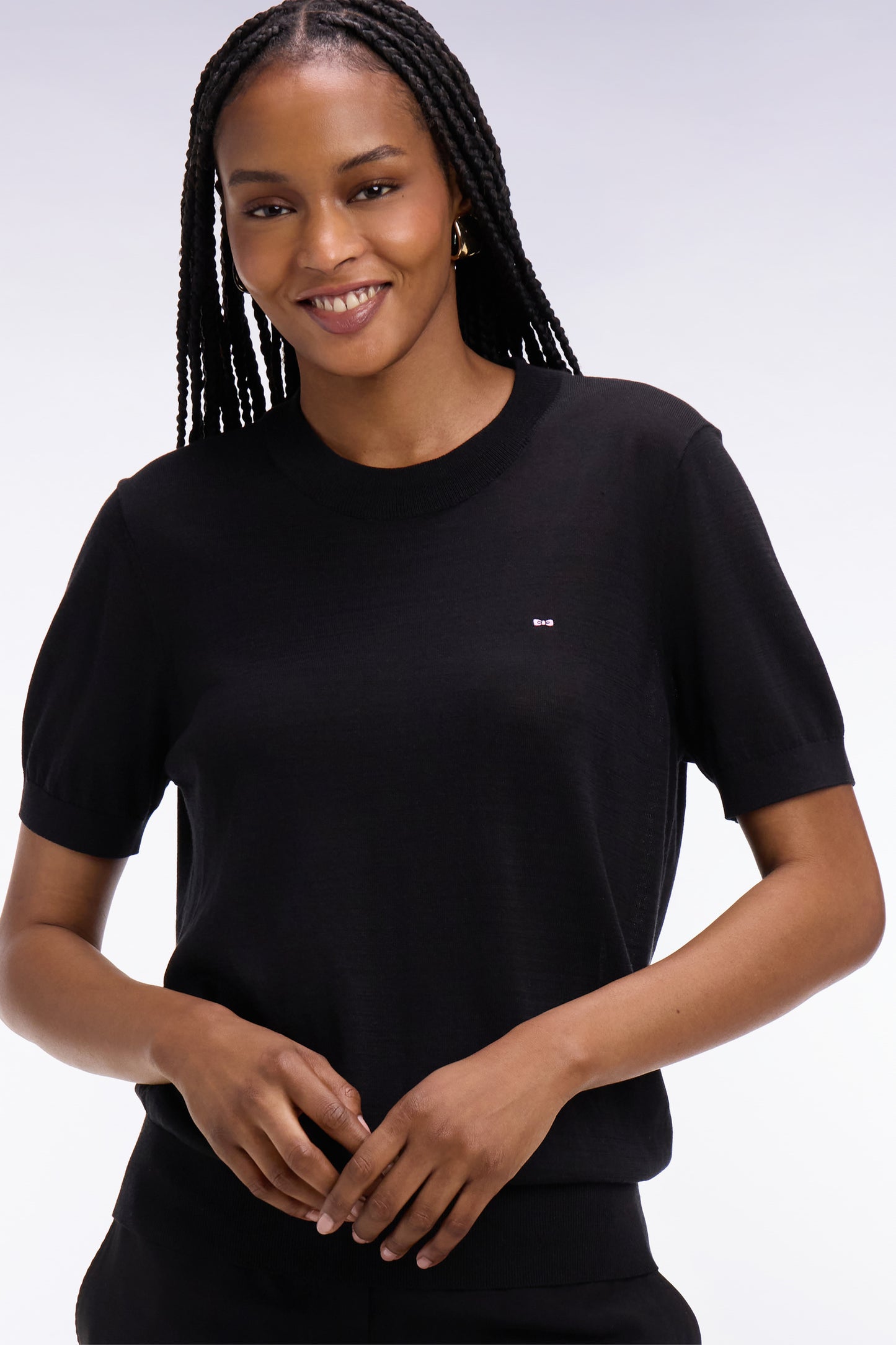 Black regular-fit short-sleeved sweater