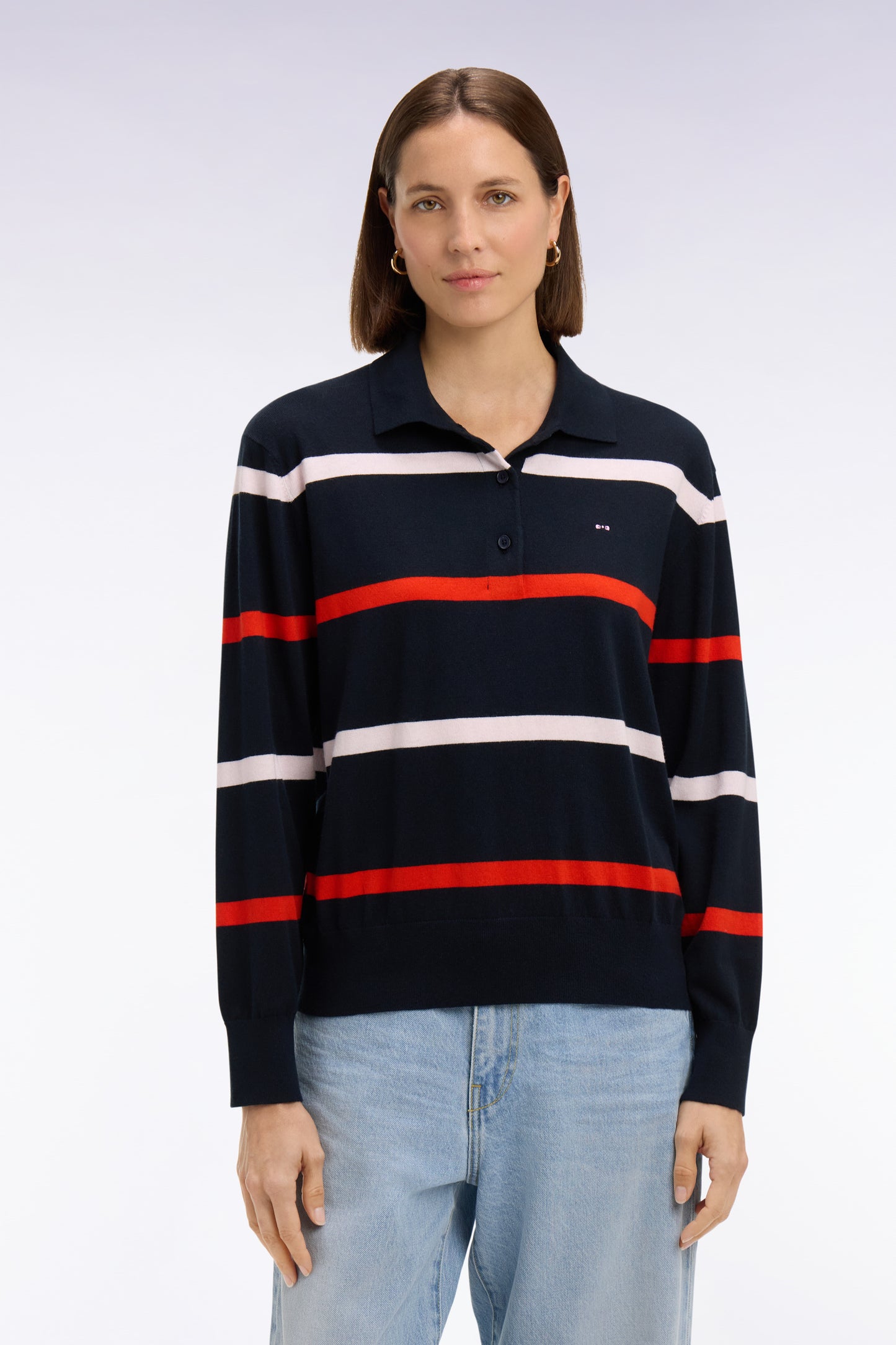 Navy cotton and silk blend striped jersey sweater