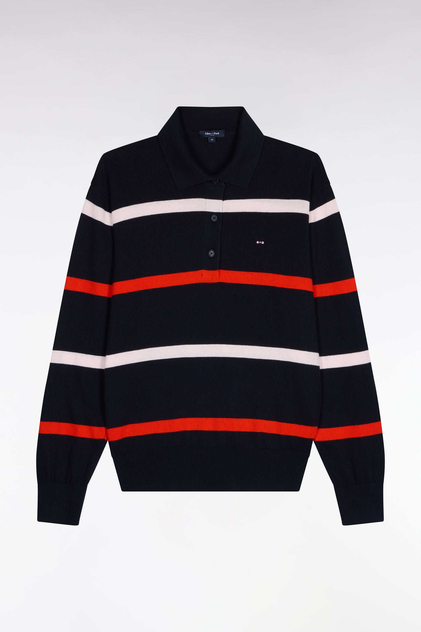Navy cotton and silk blend striped jersey sweater