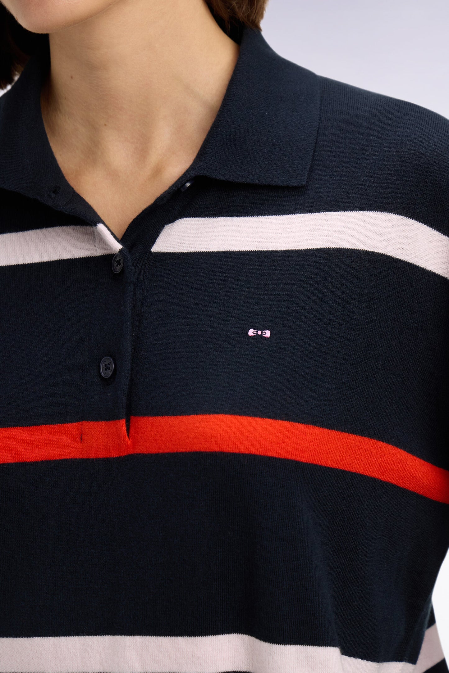 Navy cotton and silk blend striped jersey sweater