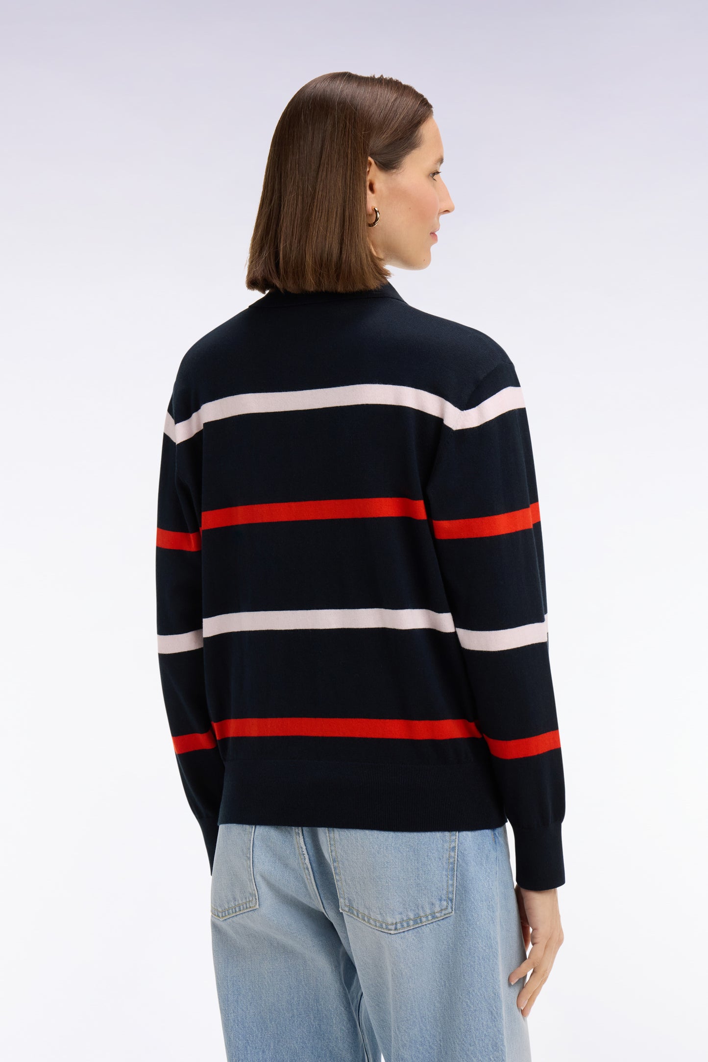 Navy cotton and silk blend striped jersey sweater