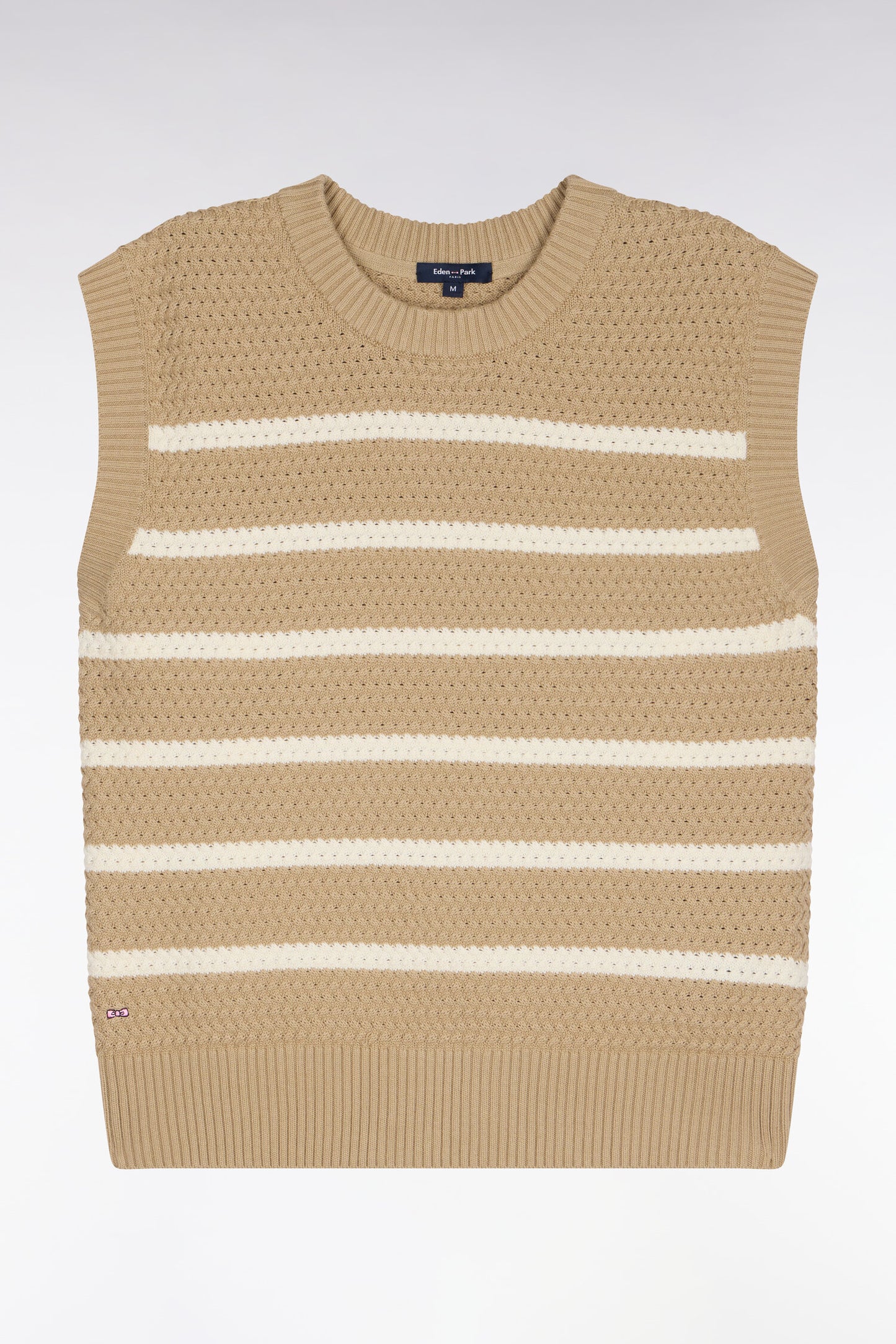 Sleeveless sailor sweater in beige braided cotton