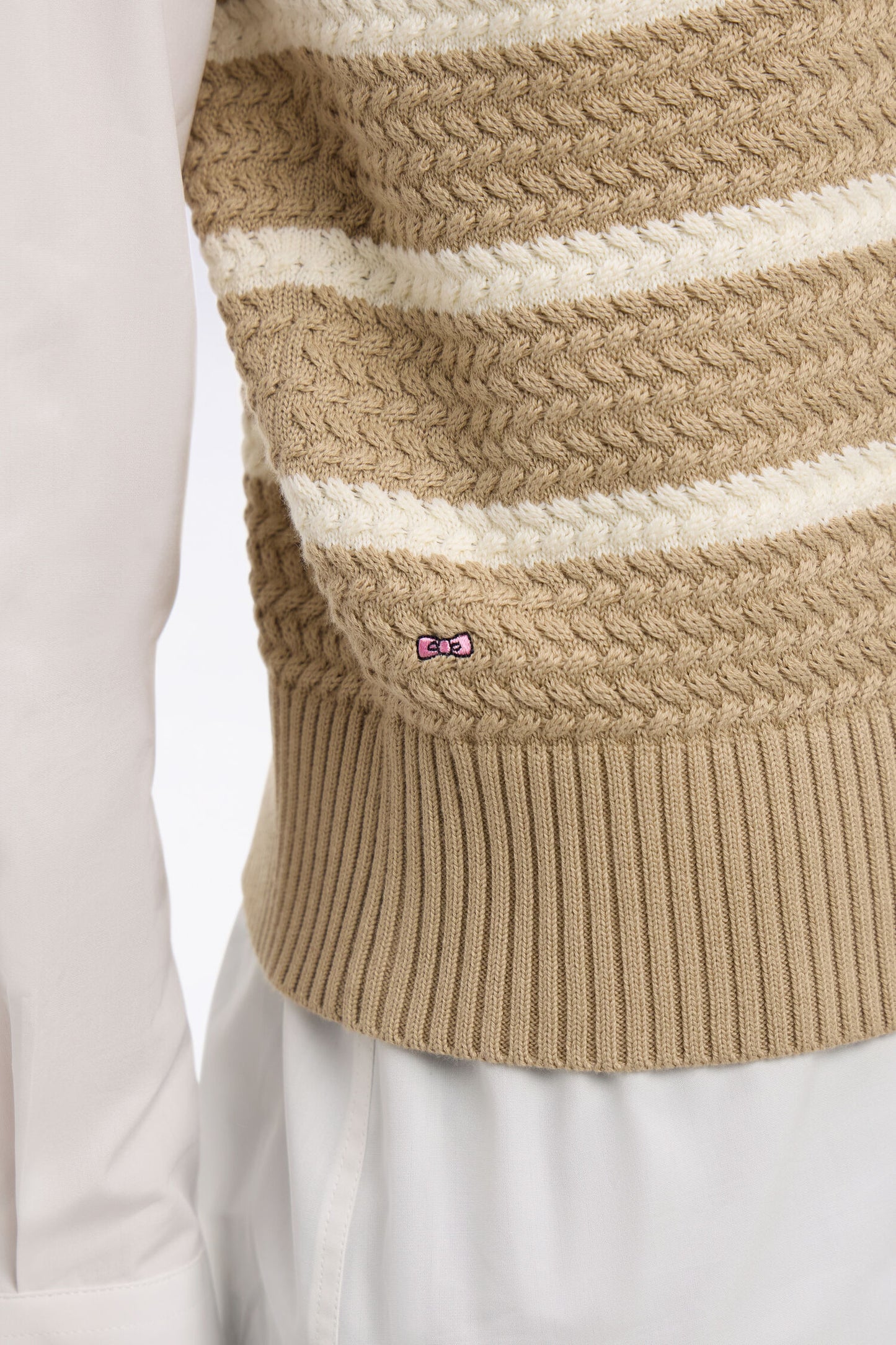 Sleeveless sailor sweater in beige braided cotton