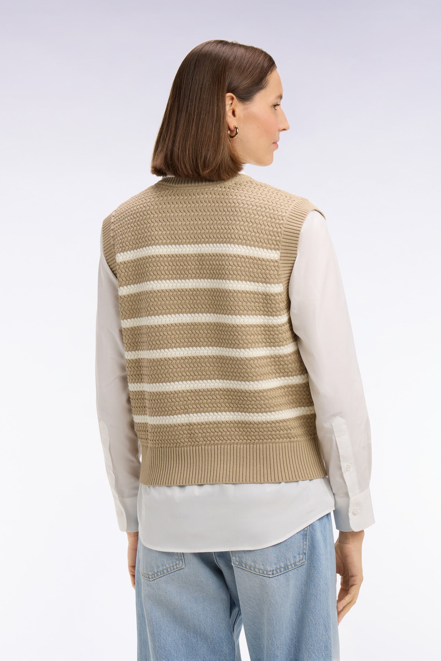 Sleeveless sailor sweater in beige braided cotton