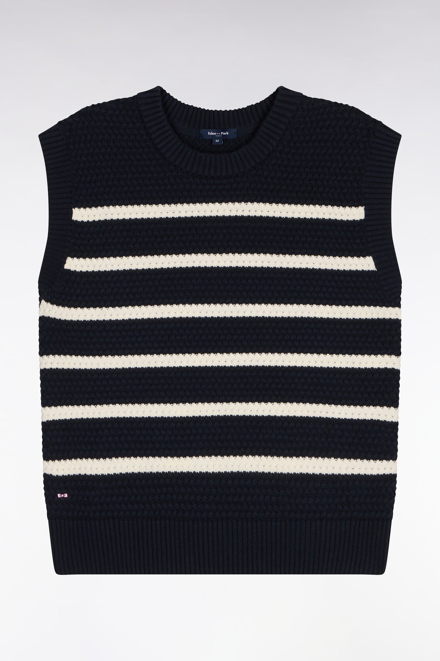 Sleeveless sailor sweater in navy braided cotton