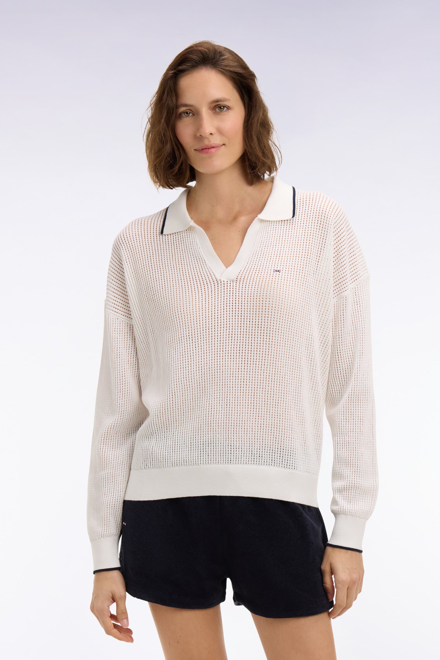 White cotton polo collar sweater