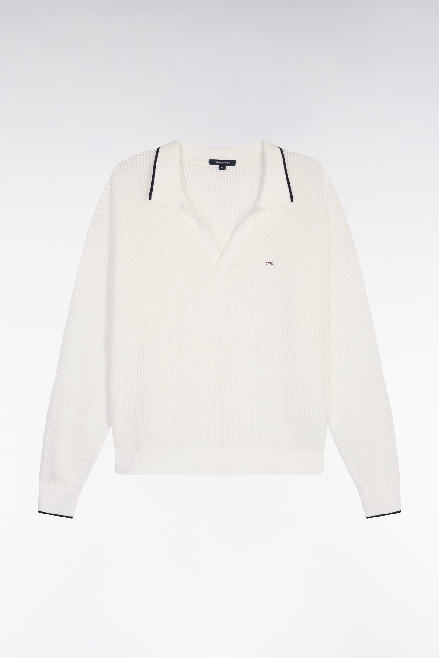 White cotton polo collar sweater