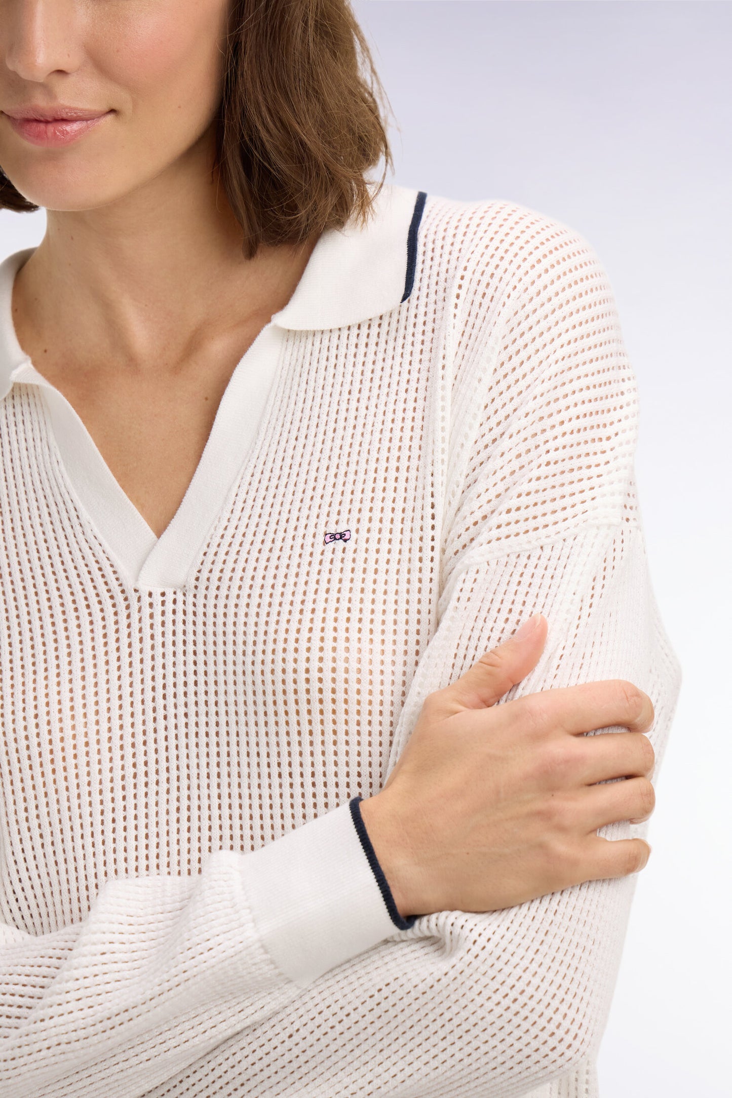 White cotton polo collar sweater