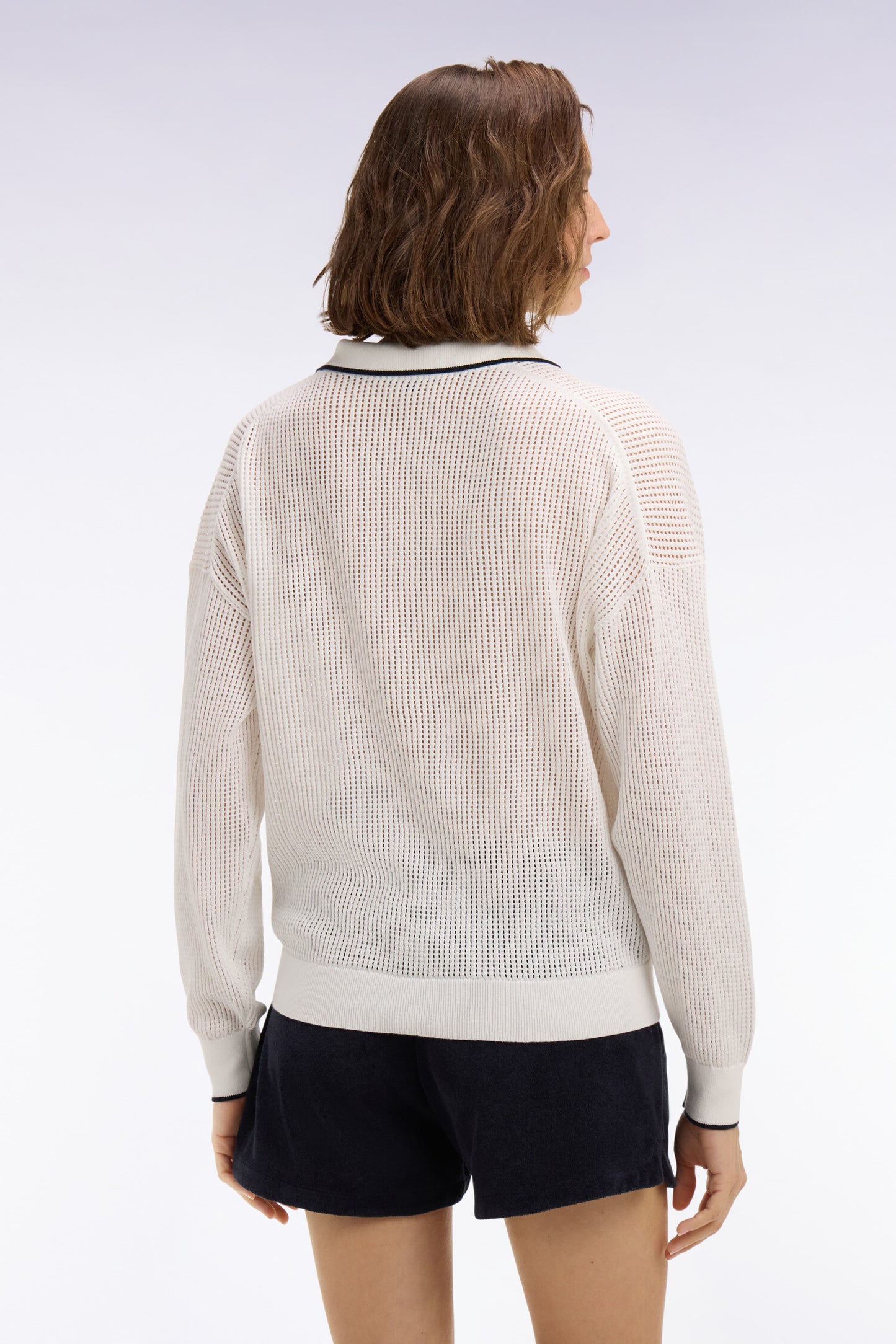 White cotton polo collar sweater