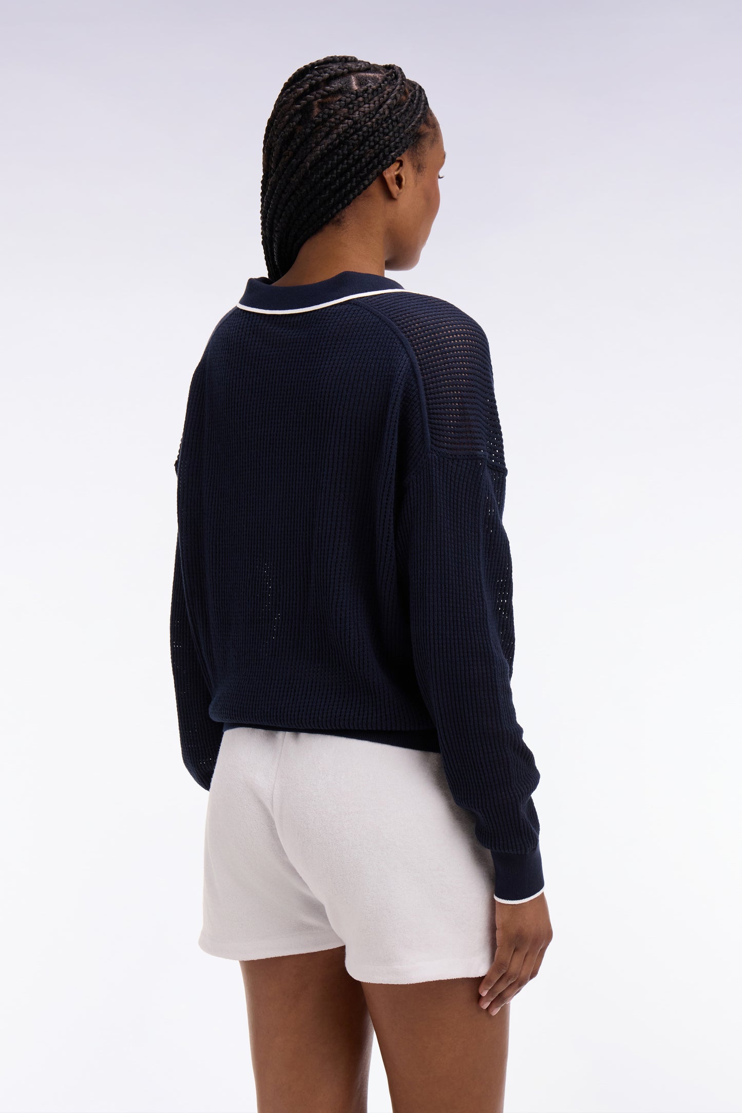 Pull col polo en coton marine