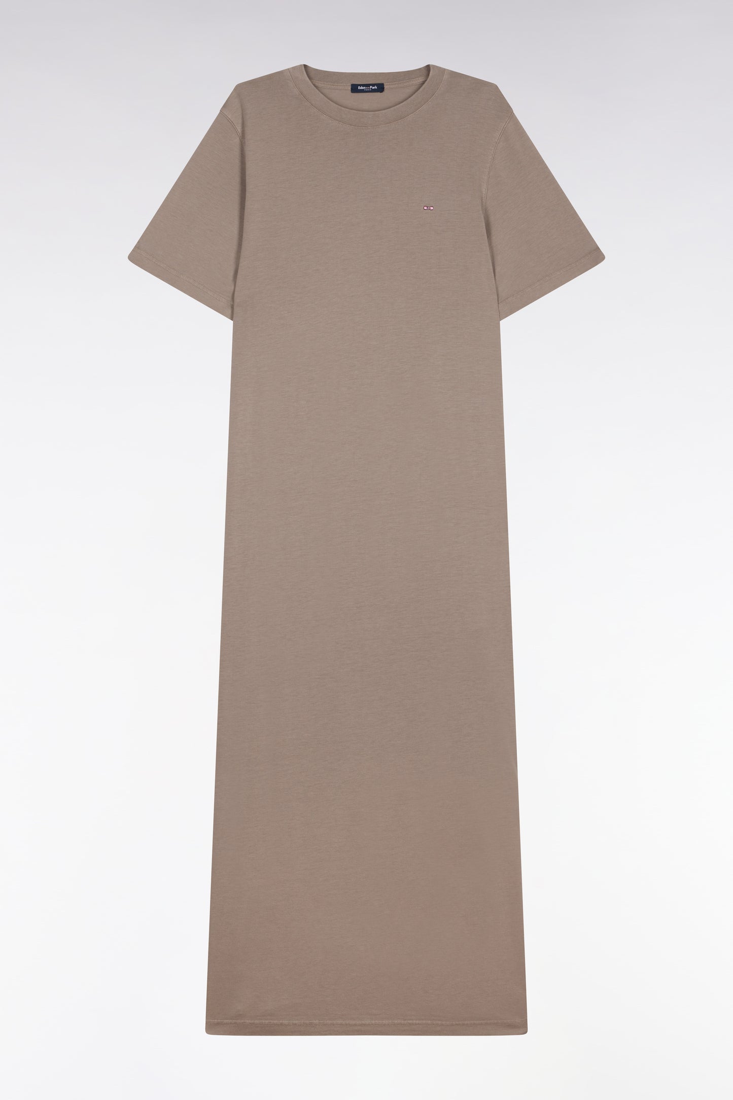 Beige straight cut lyocell and cotton T-shirt dress