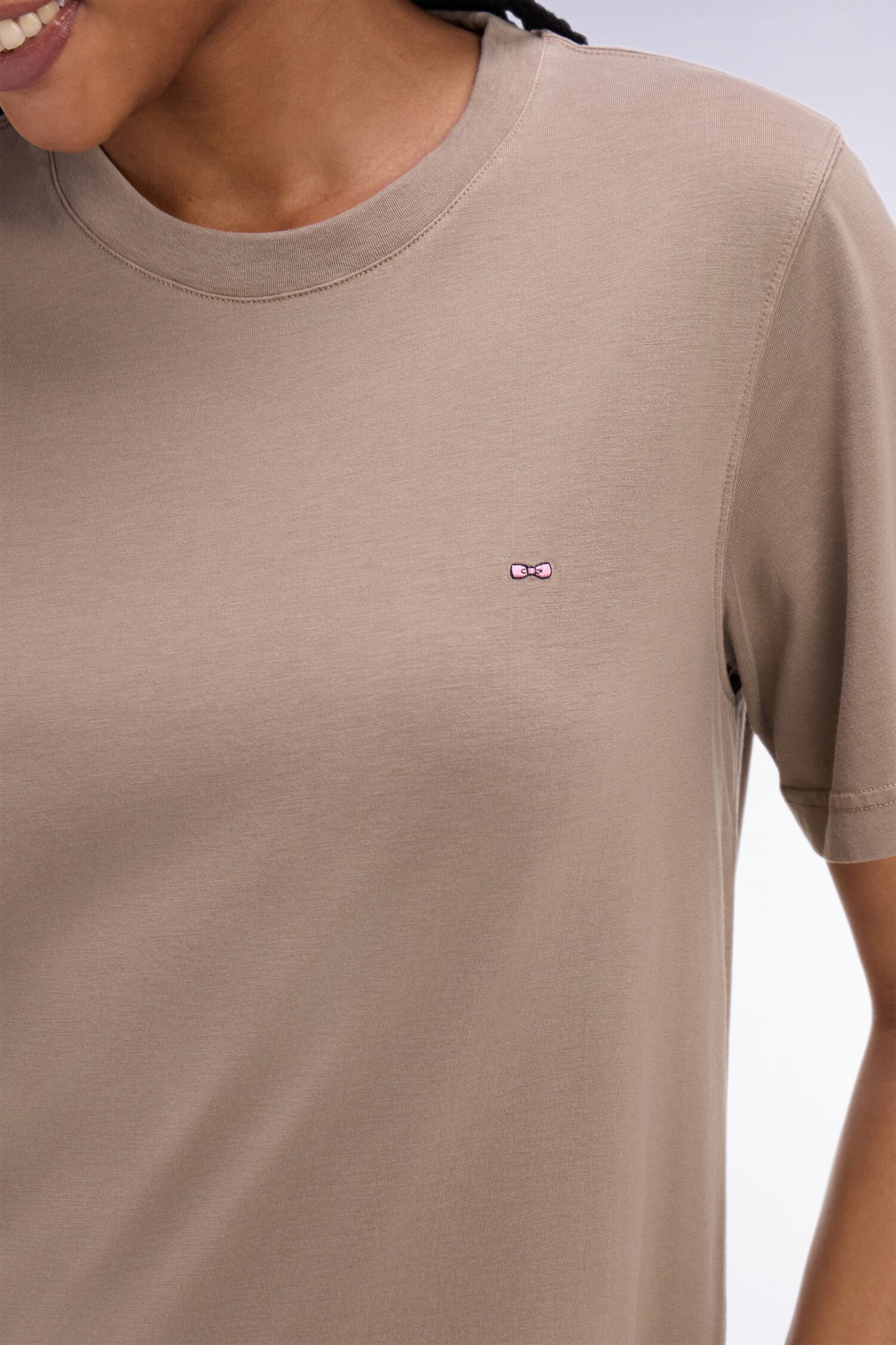 Beige straight cut lyocell and cotton T-shirt dress