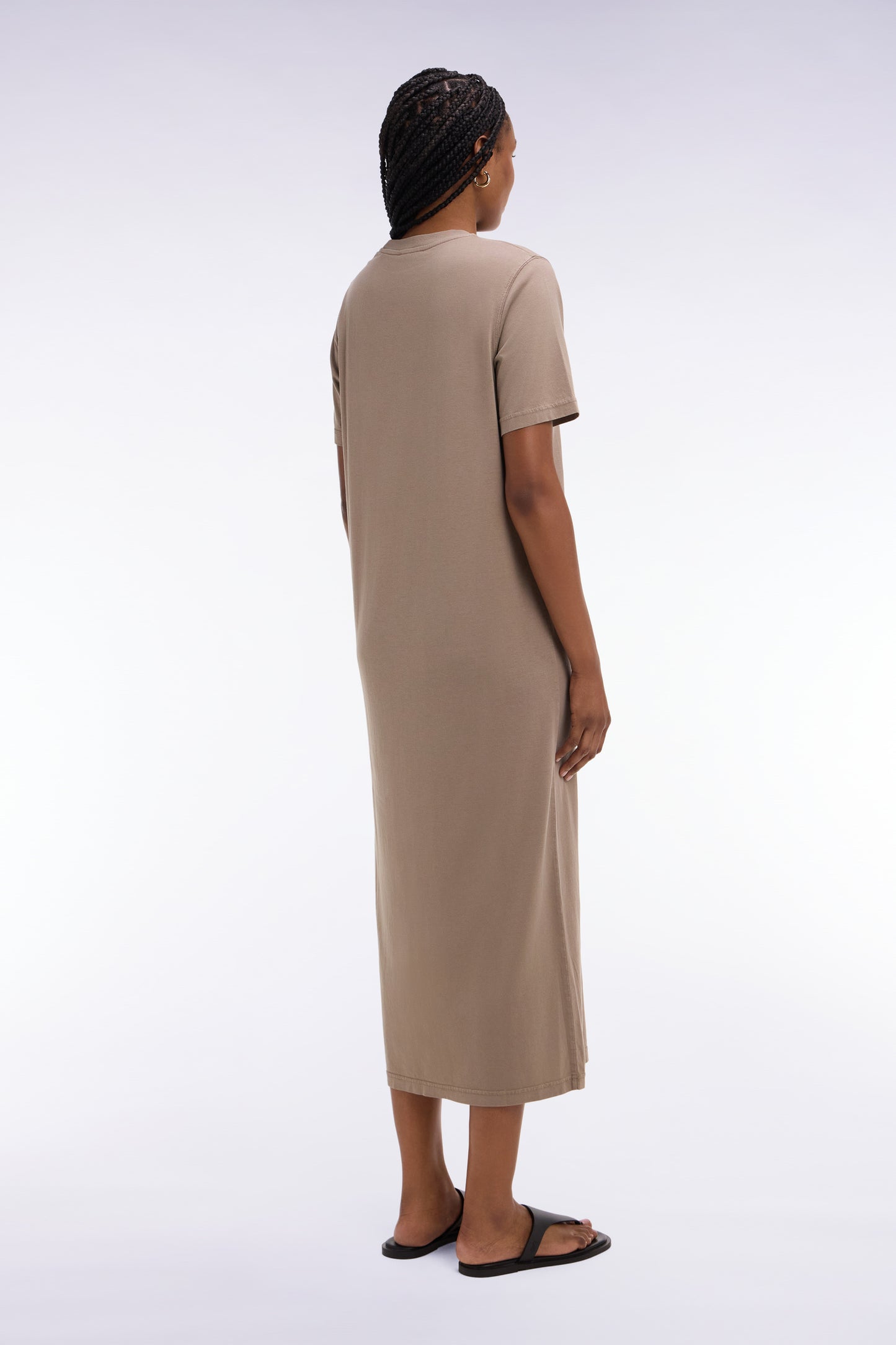 Beige straight cut lyocell and cotton T-shirt dress