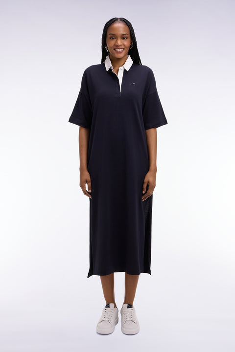 Robe polo en coton marine à col blanc - Image 3