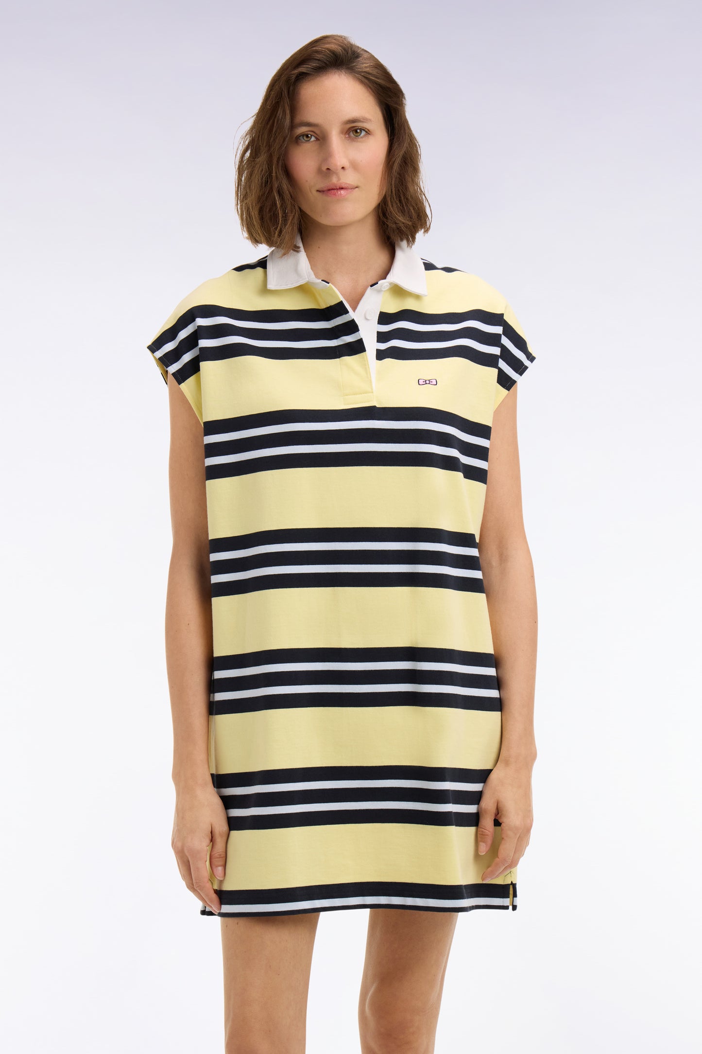 Robe maillot rayée en coton jaune et marine coupe oversized