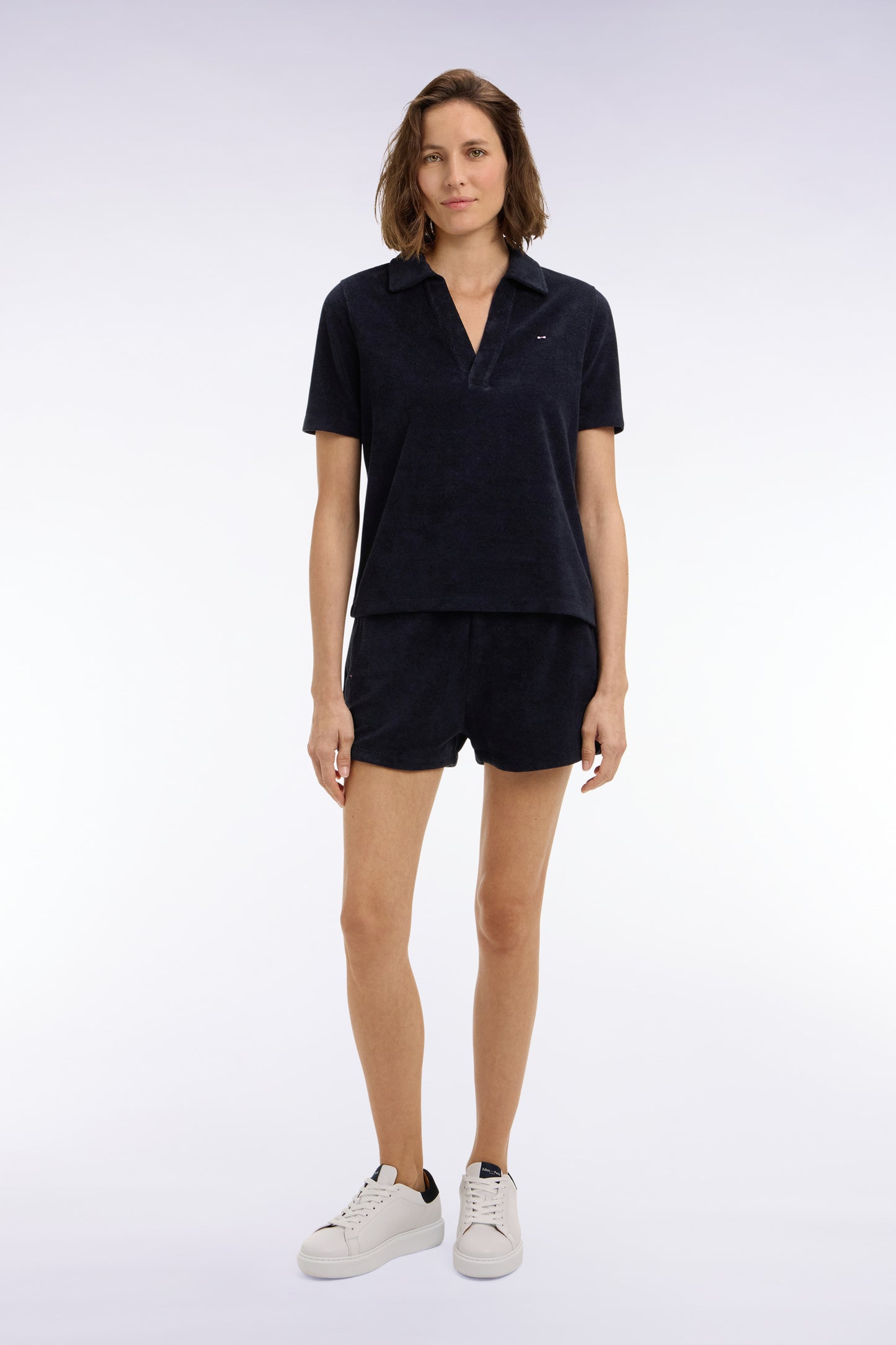 Regular fit navy terrycloth elasticated waist shorts