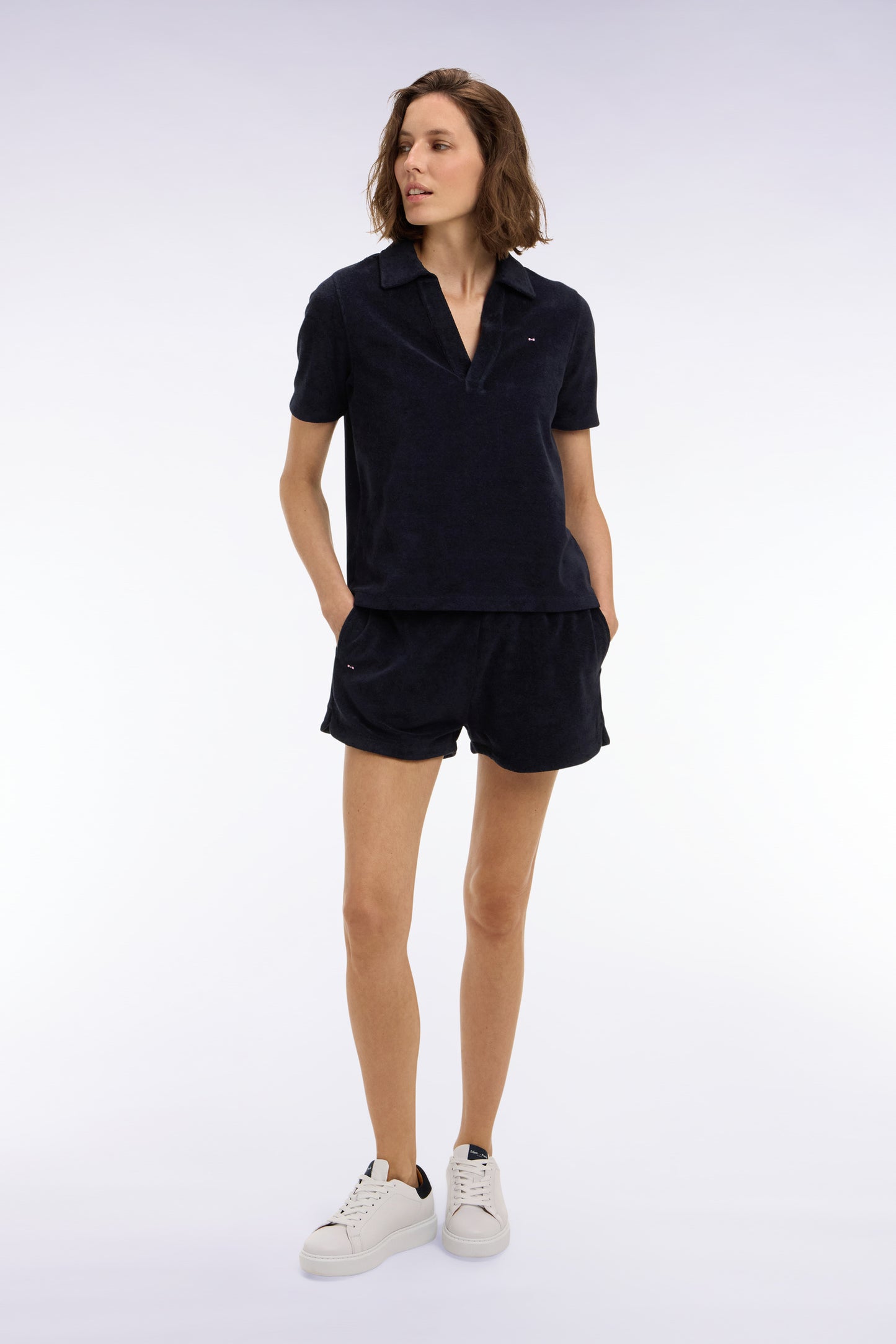 Regular fit navy terrycloth elasticated waist shorts