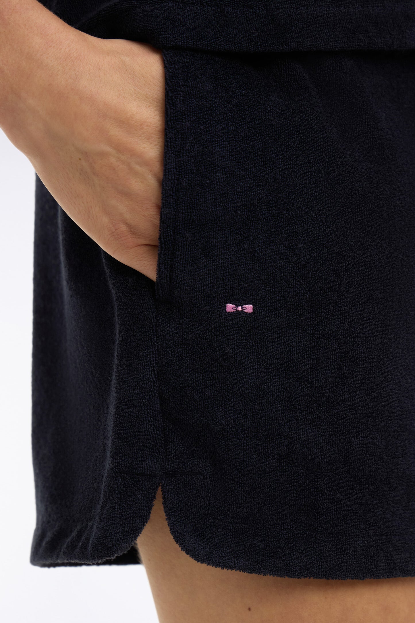 Regular fit navy terrycloth elasticated waist shorts