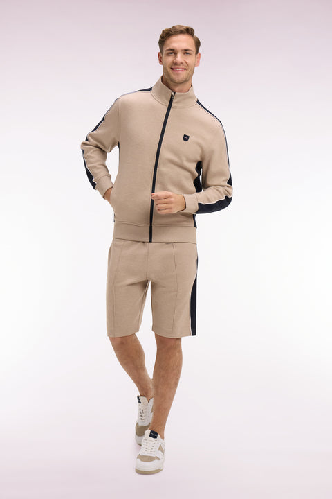 Short en interlock à découpes beige et marine - Image 1