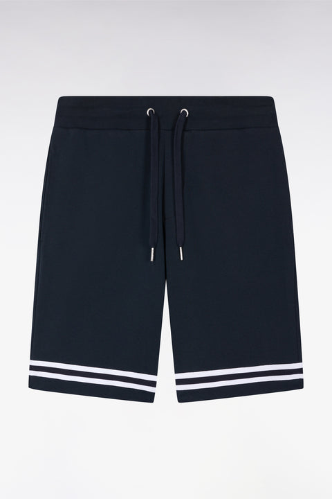 Short en molleton marine à bordures de jambe rayées - Image 2