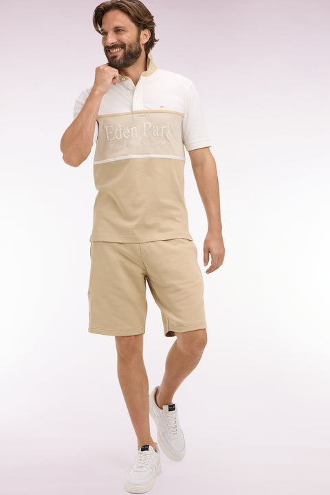 Short en molleton coton beige à broderie blason - Image 1