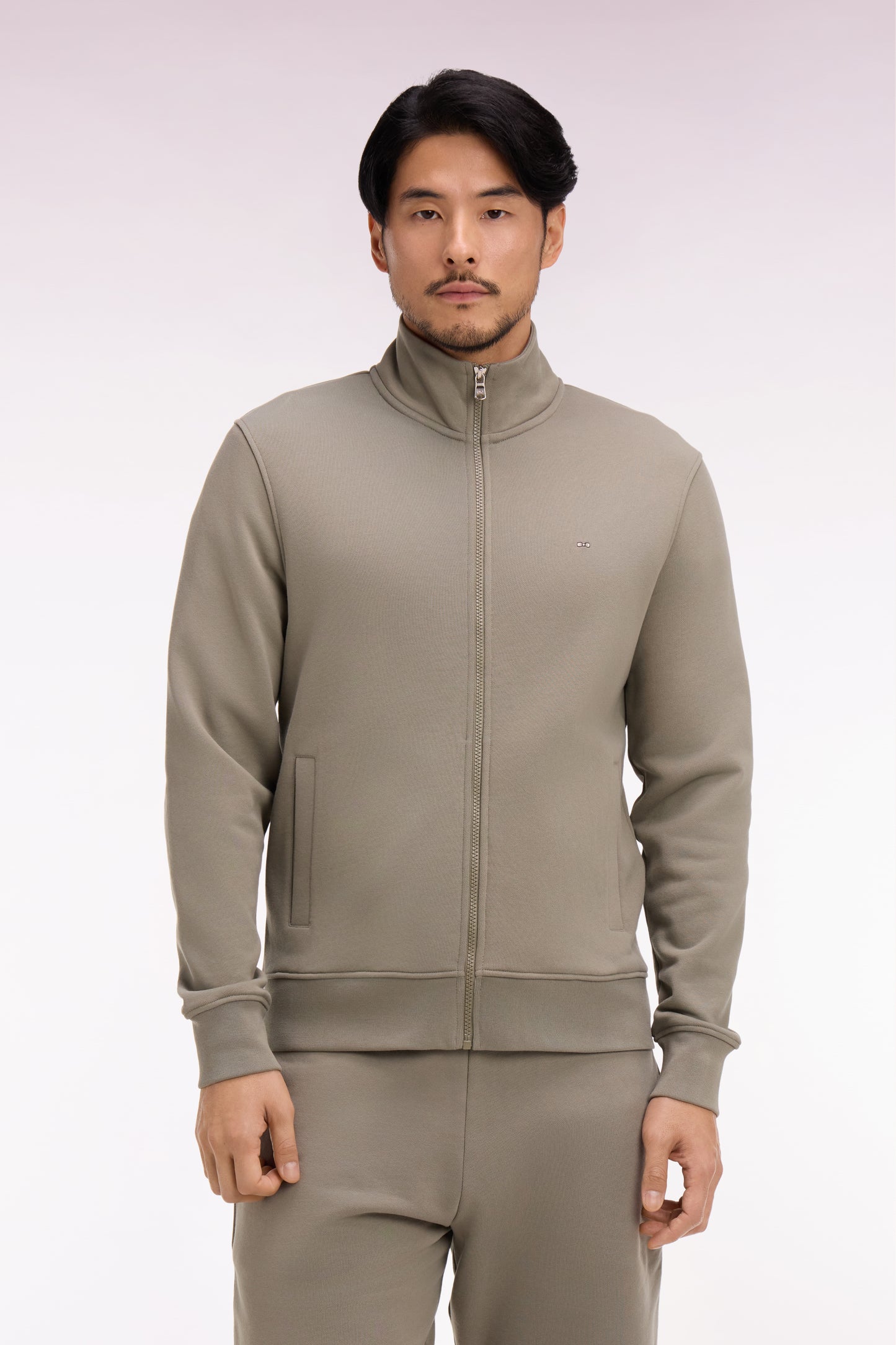 Sweatshirt zippé en molleton coton beige