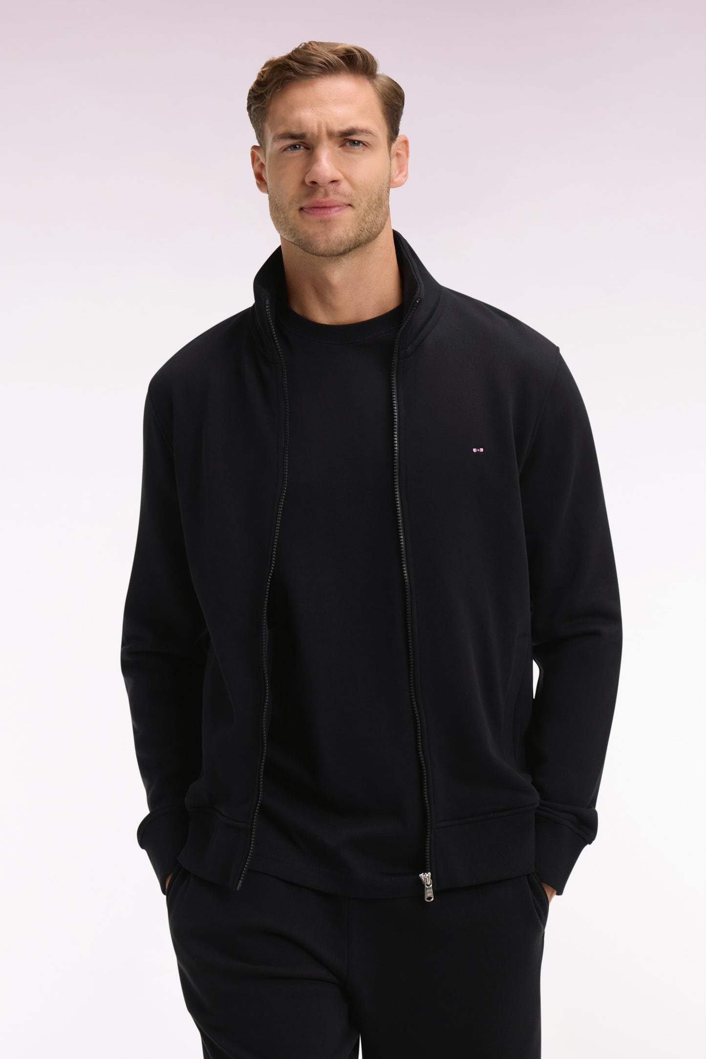 Sweatshirt zippé en molleton coton noir