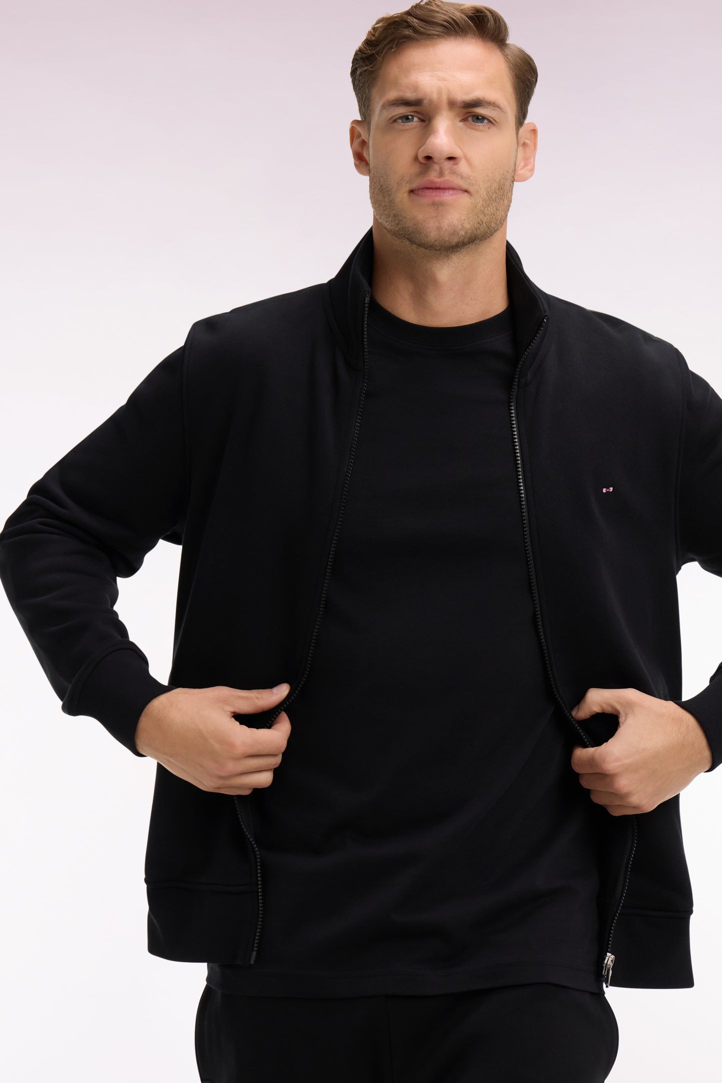 Sweatshirt zippé en molleton coton noir