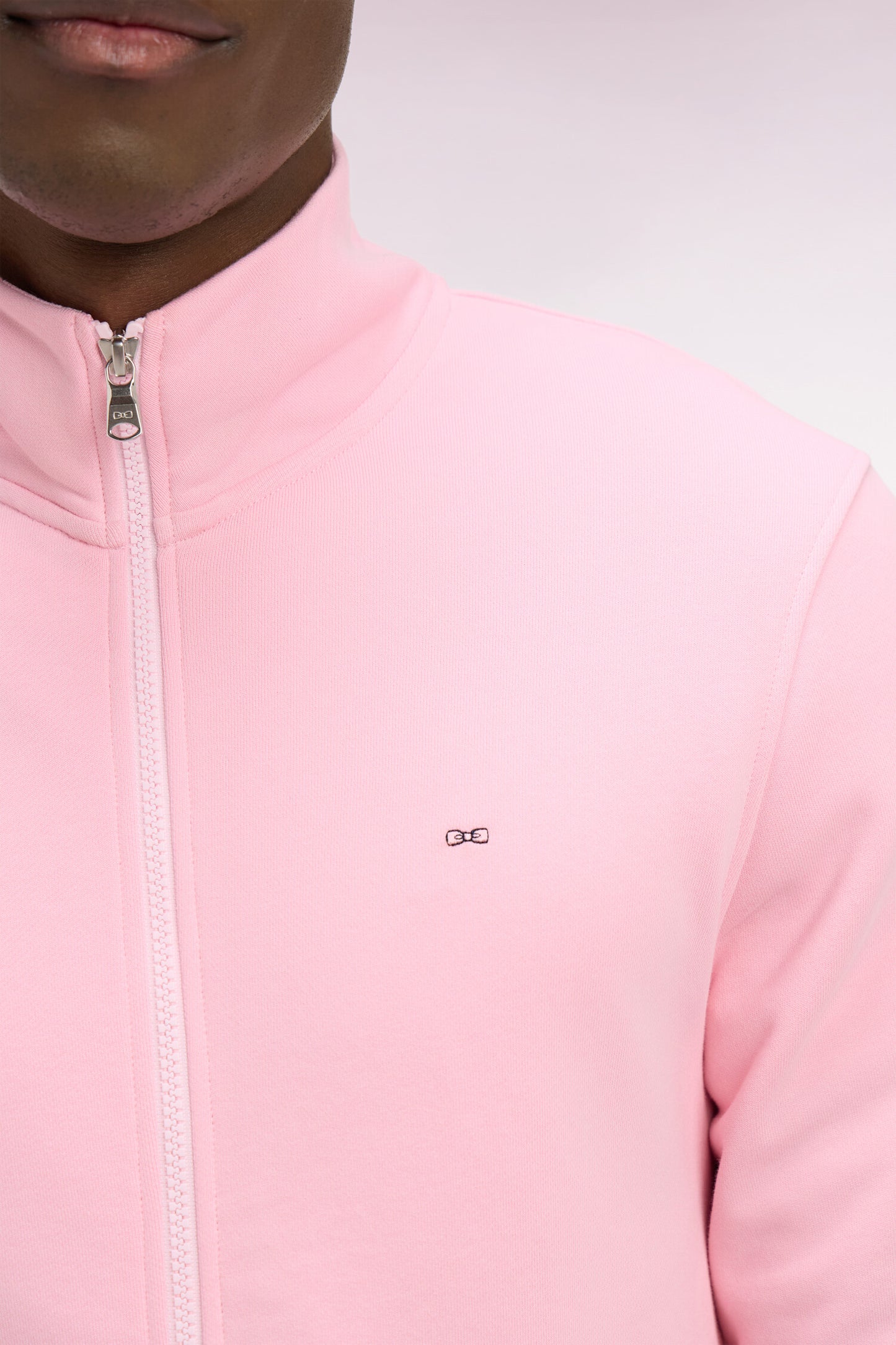 Sweatshirt zippé en molleton coton rose