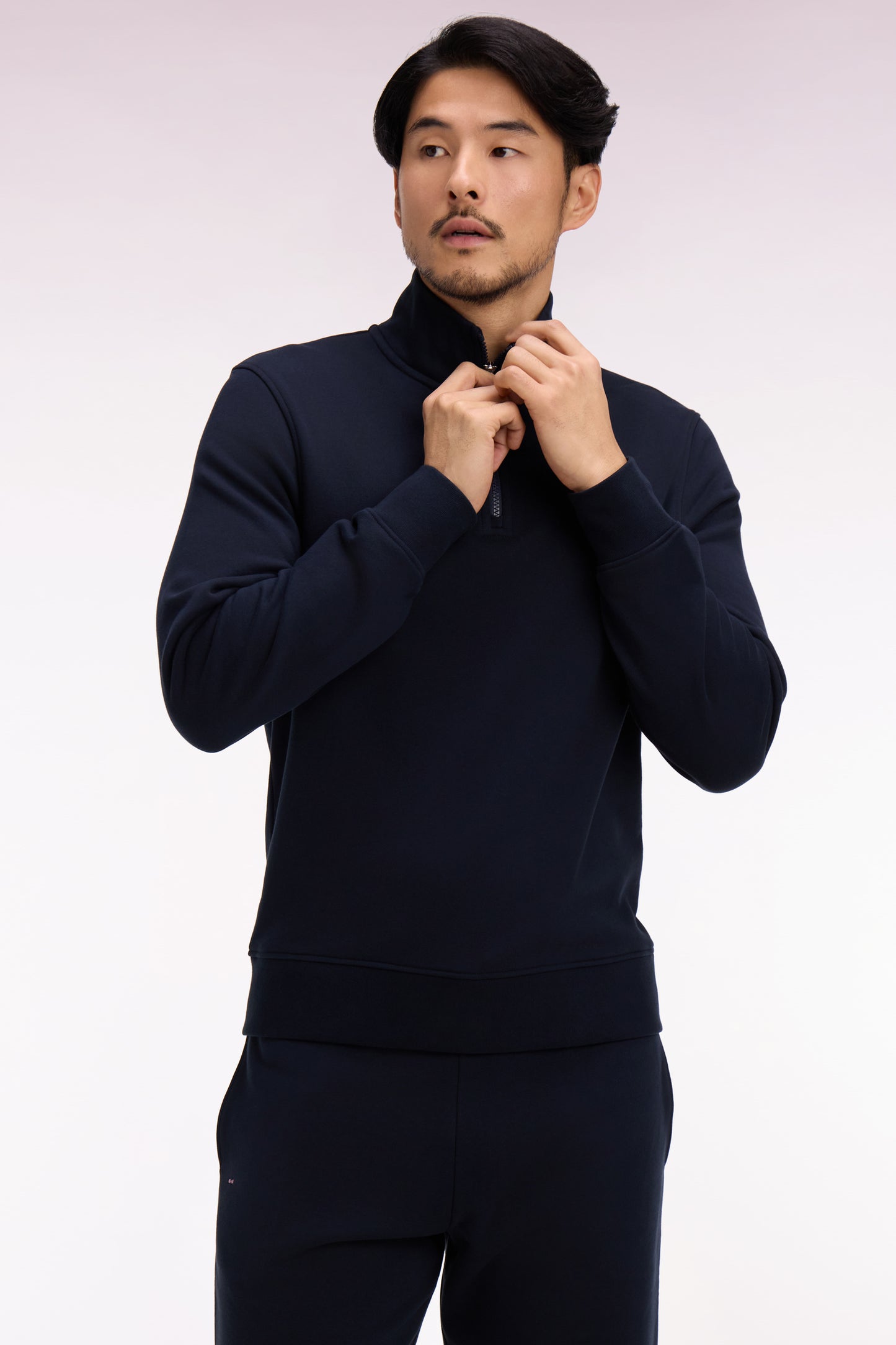 Sweatshirt col camionneur en molleton coton marine