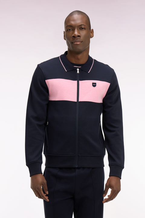Sweatshirt zippé col polo en molleton marine - Image 3