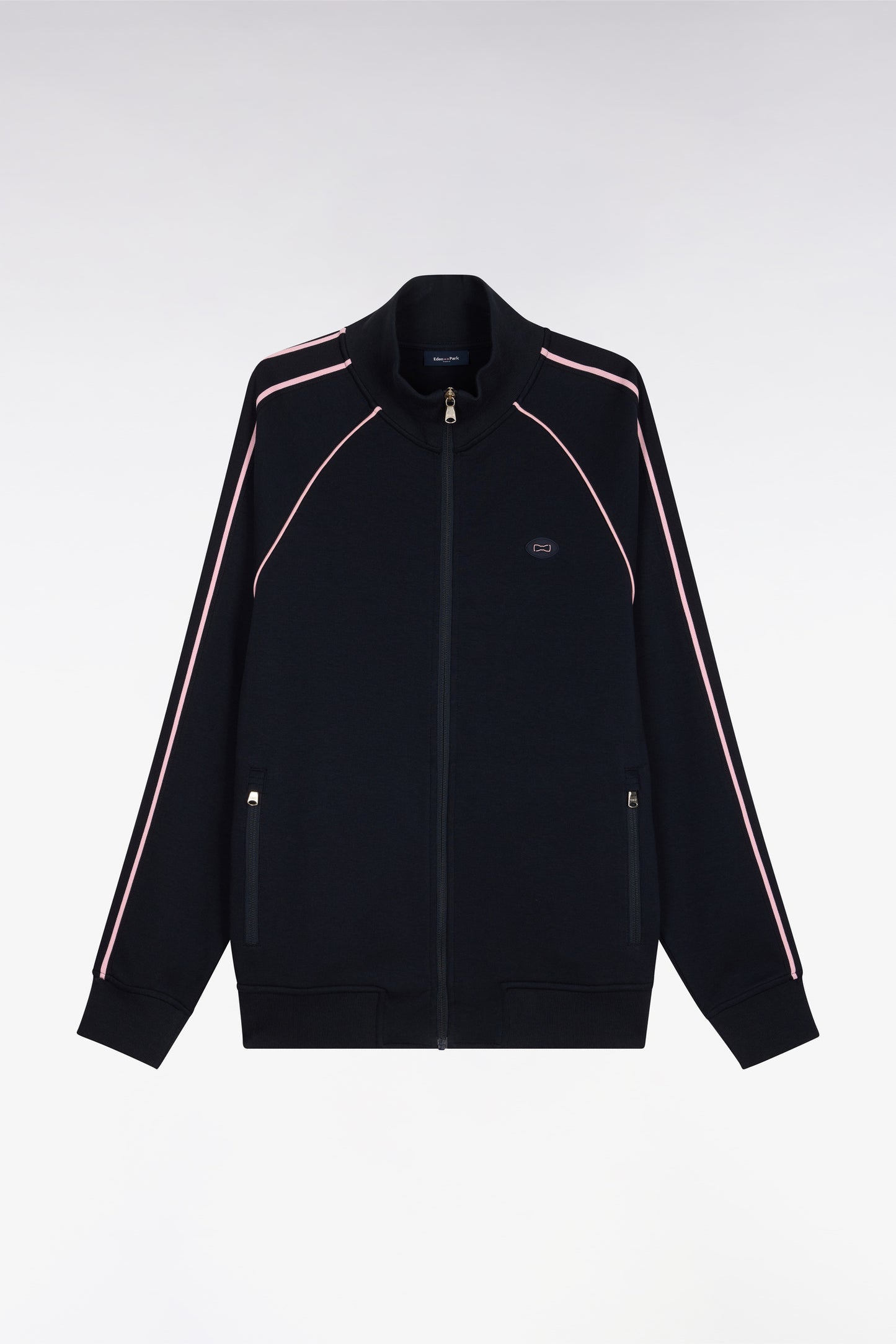 Sweatshirt zippé en interlock marine découpe ruban coupe regular