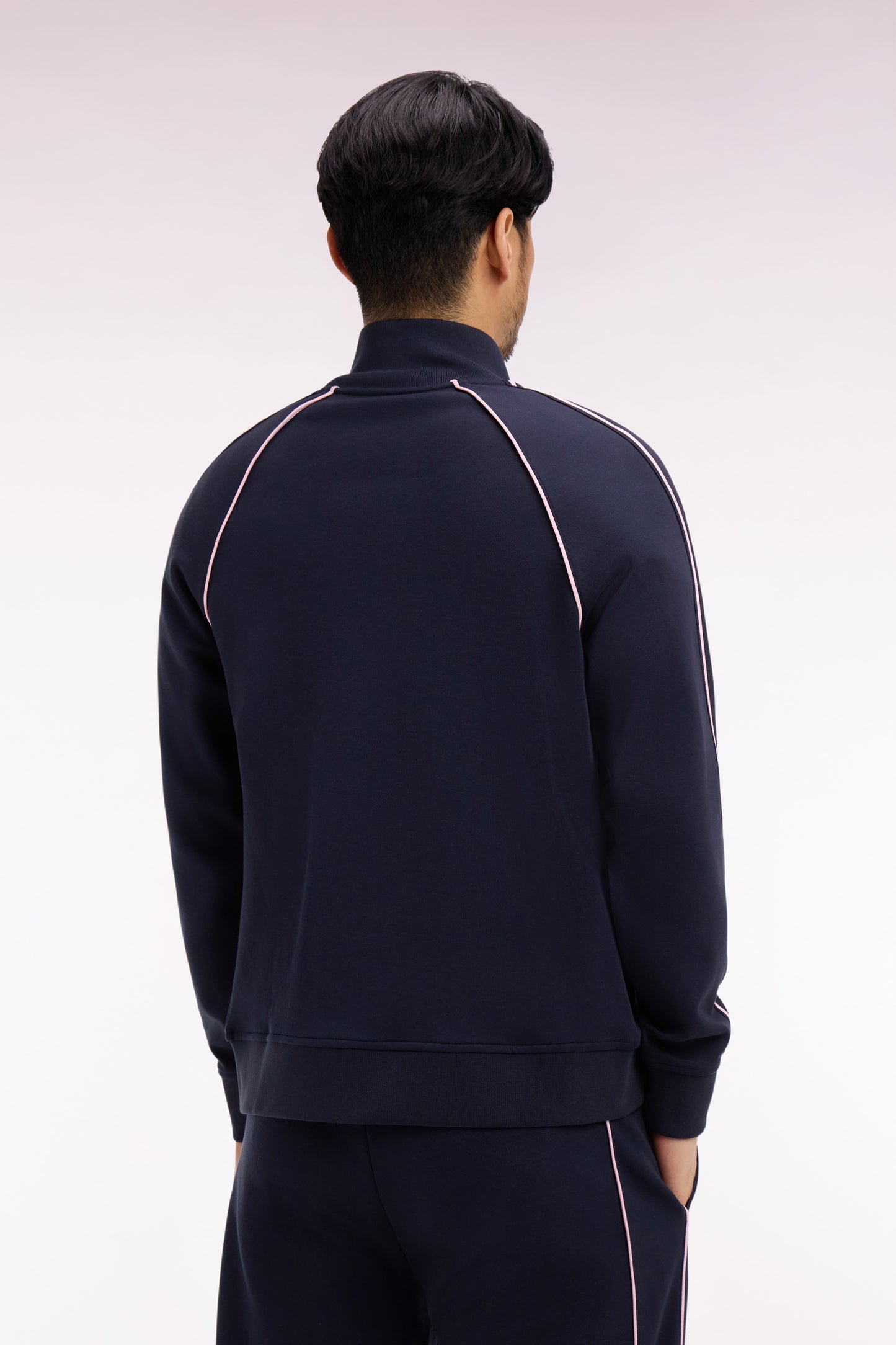 Sweatshirt zippé en interlock marine découpe ruban coupe regular