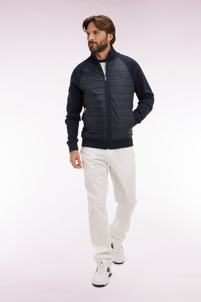 XV de France zipped sweatshirt in navy fleece with quilted facing, regular fit