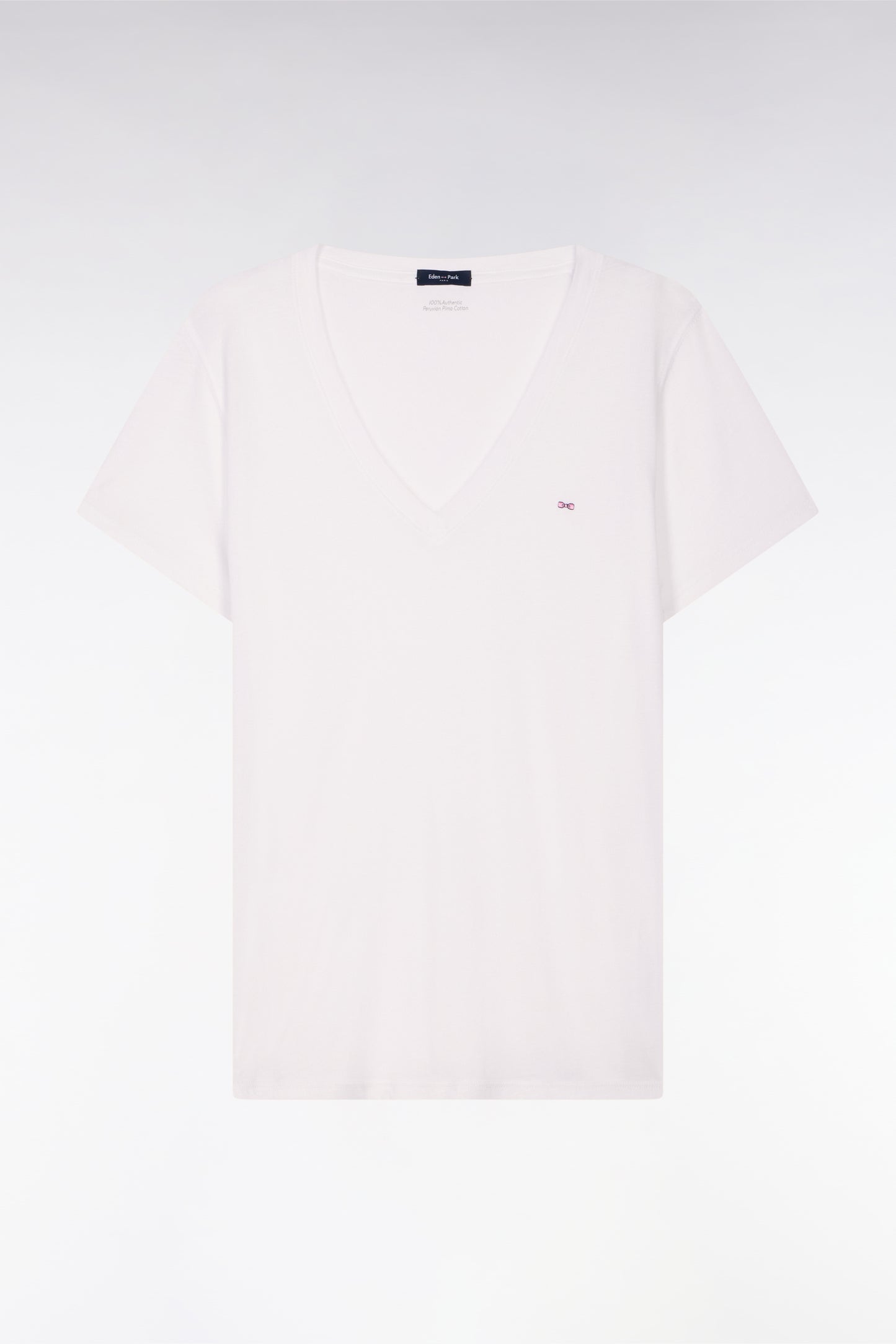 White Pima cotton short-sleeved V-neck T-shirt, regular fit