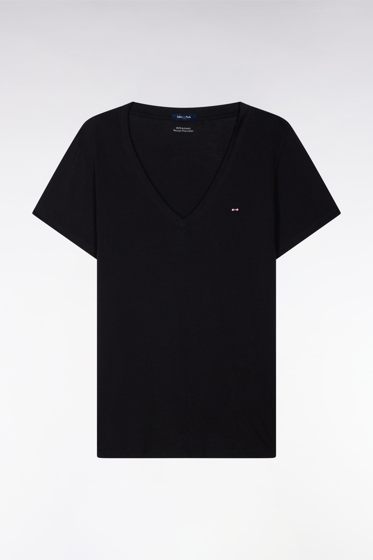 T-shirt à manches courtes col V en coton Pima noir coupe regular