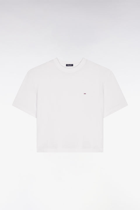 Short-sleeved white lyocell and cotton t-shirt with oversized cut - Image 2