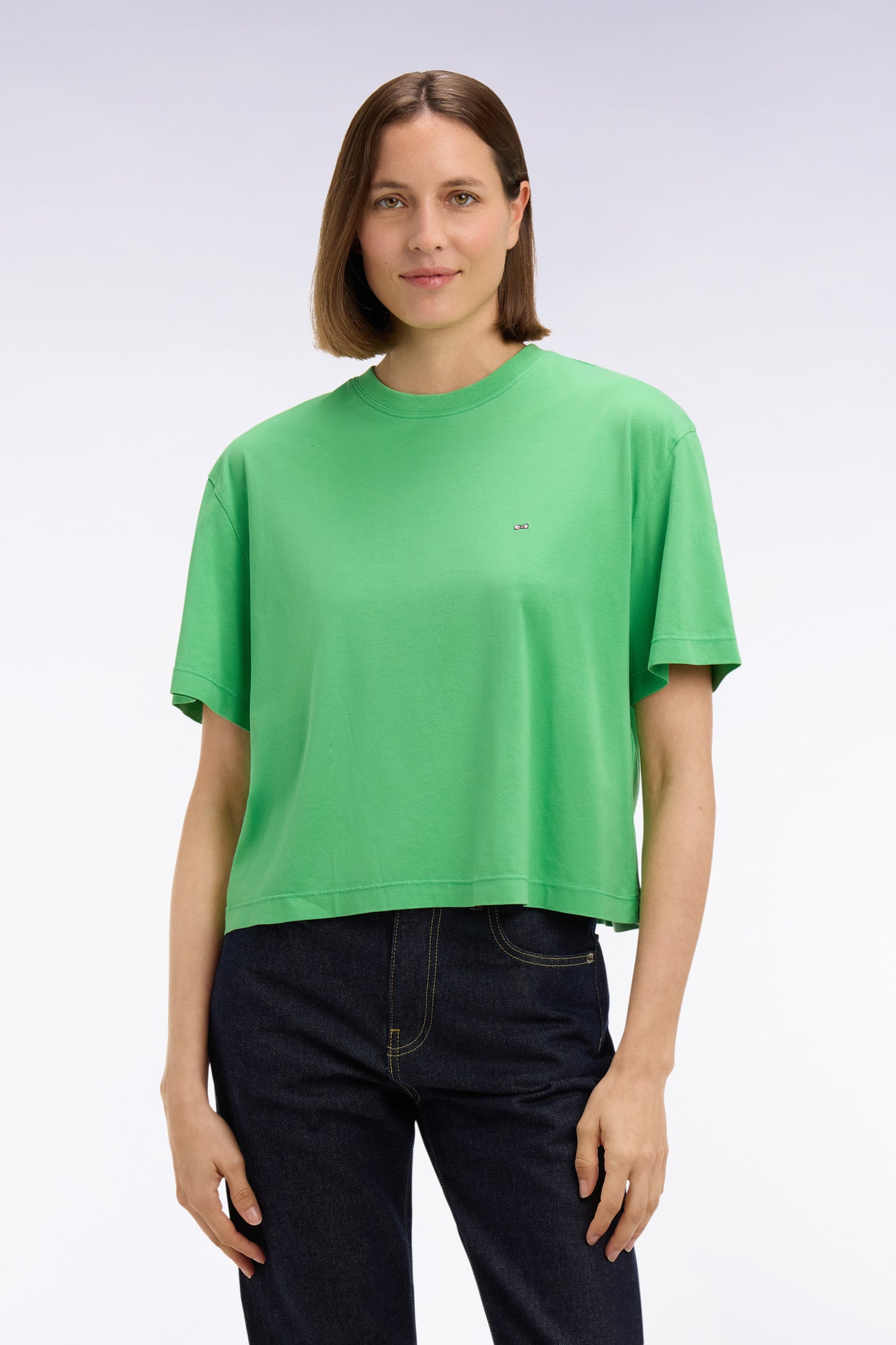 T-shirt à manches courtes en lyocell et coton vert coupe oversized
