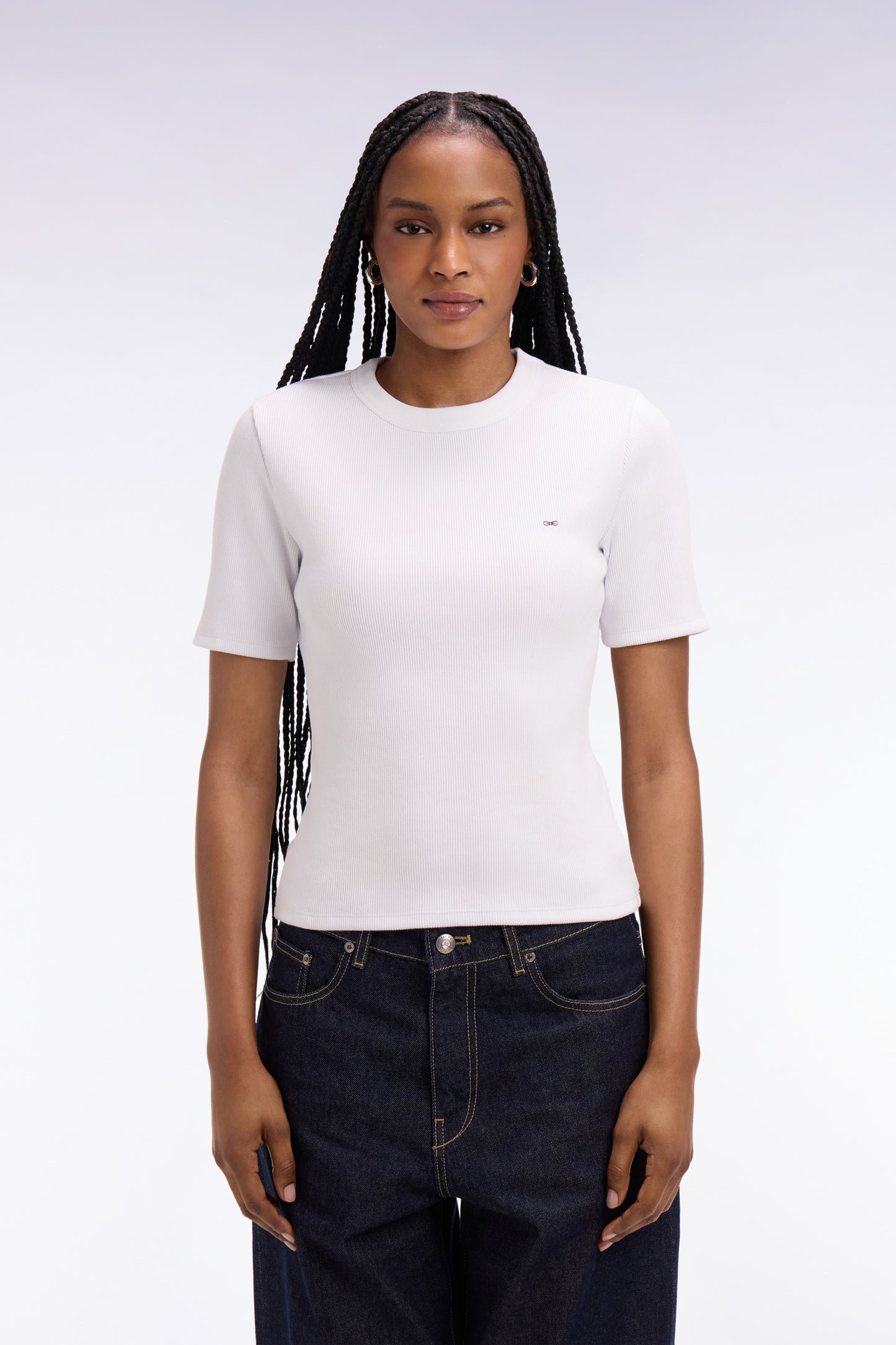 T-shirt col rond à manches courtes blanc coupe slim