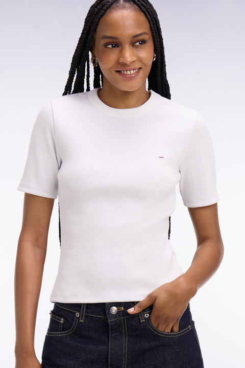 T-shirt col rond à manches courtes blanc coupe slim - Image 1