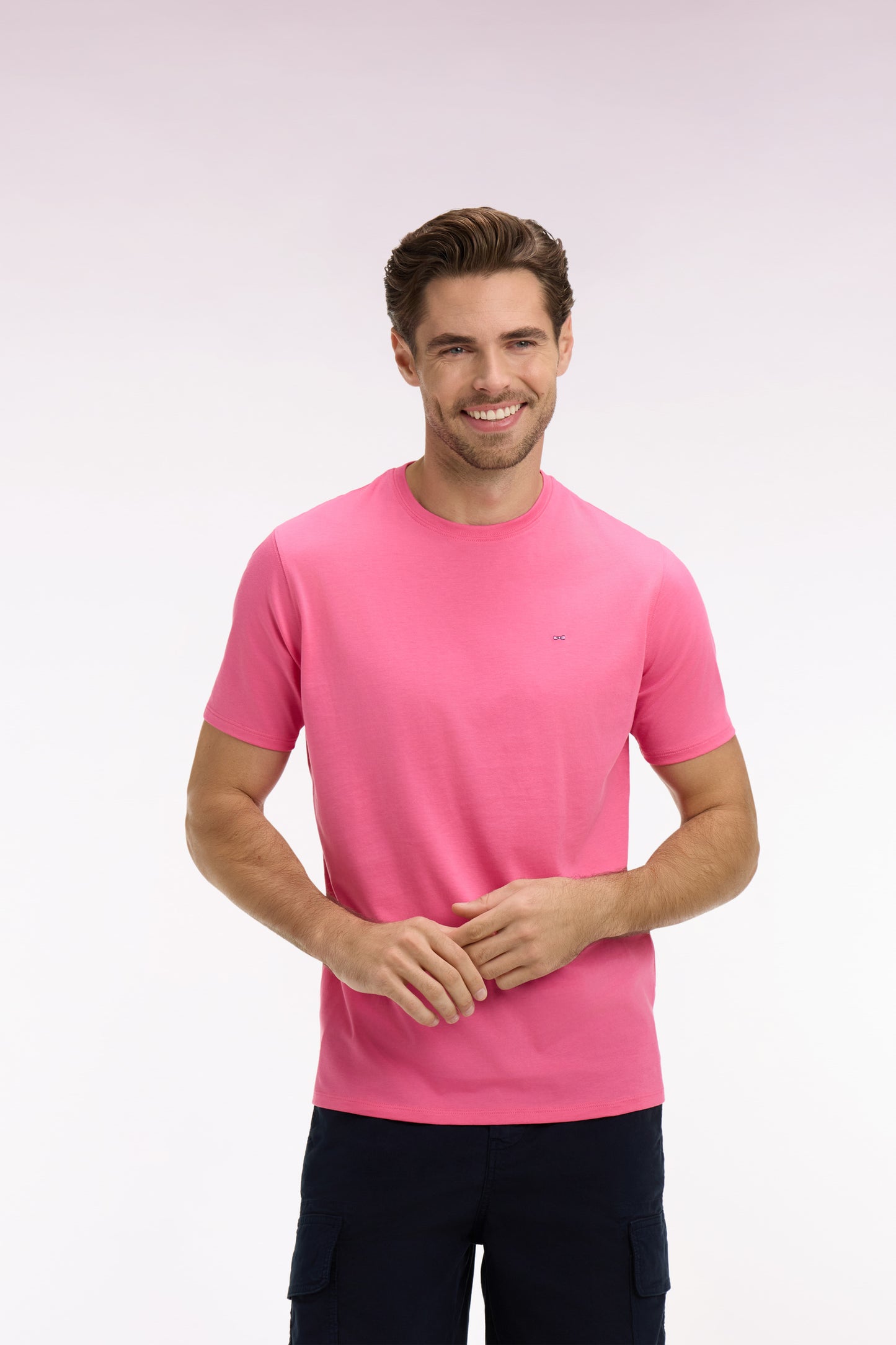 T-shirt à manches courtes en coton Pima fuchsia coupe regular