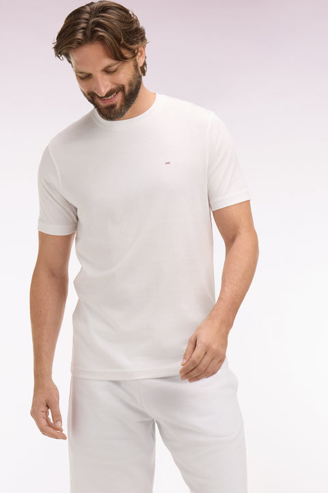T-shirt à manches courtes en coton Pima blanc brodé coupe regular - Image 1