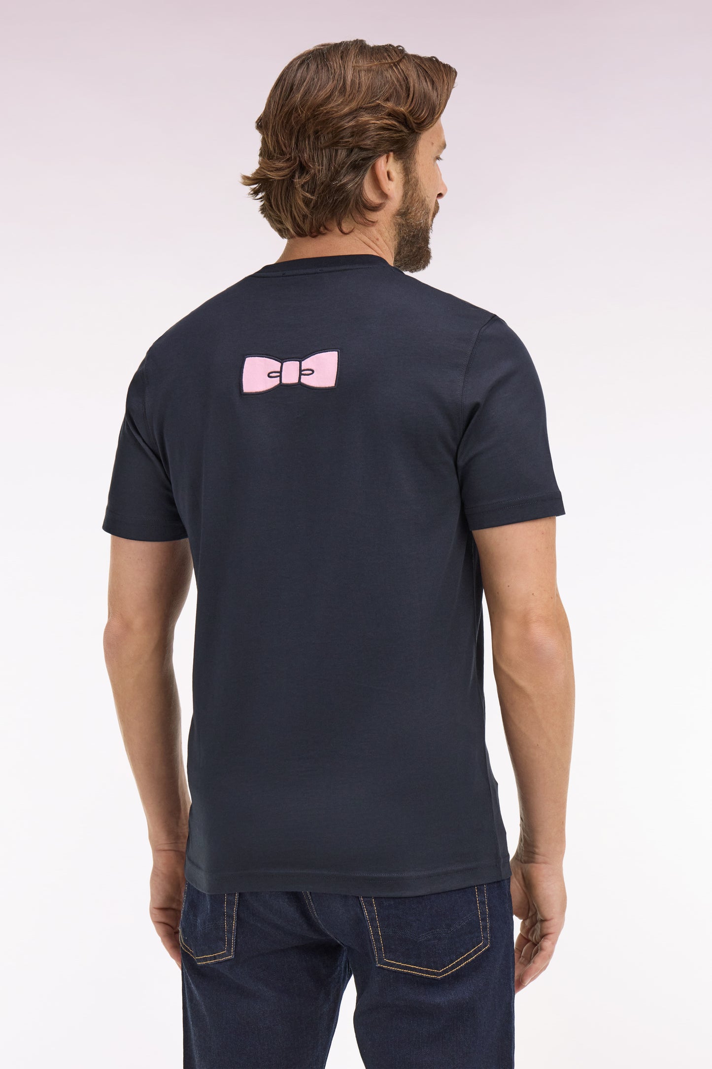 T-shirt à manches courtes en coton Pima marine brodé coupe regular