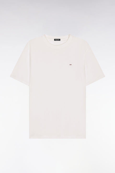 Short-sleeved white lyocell and cotton T-shirt, regular fit - Image 2