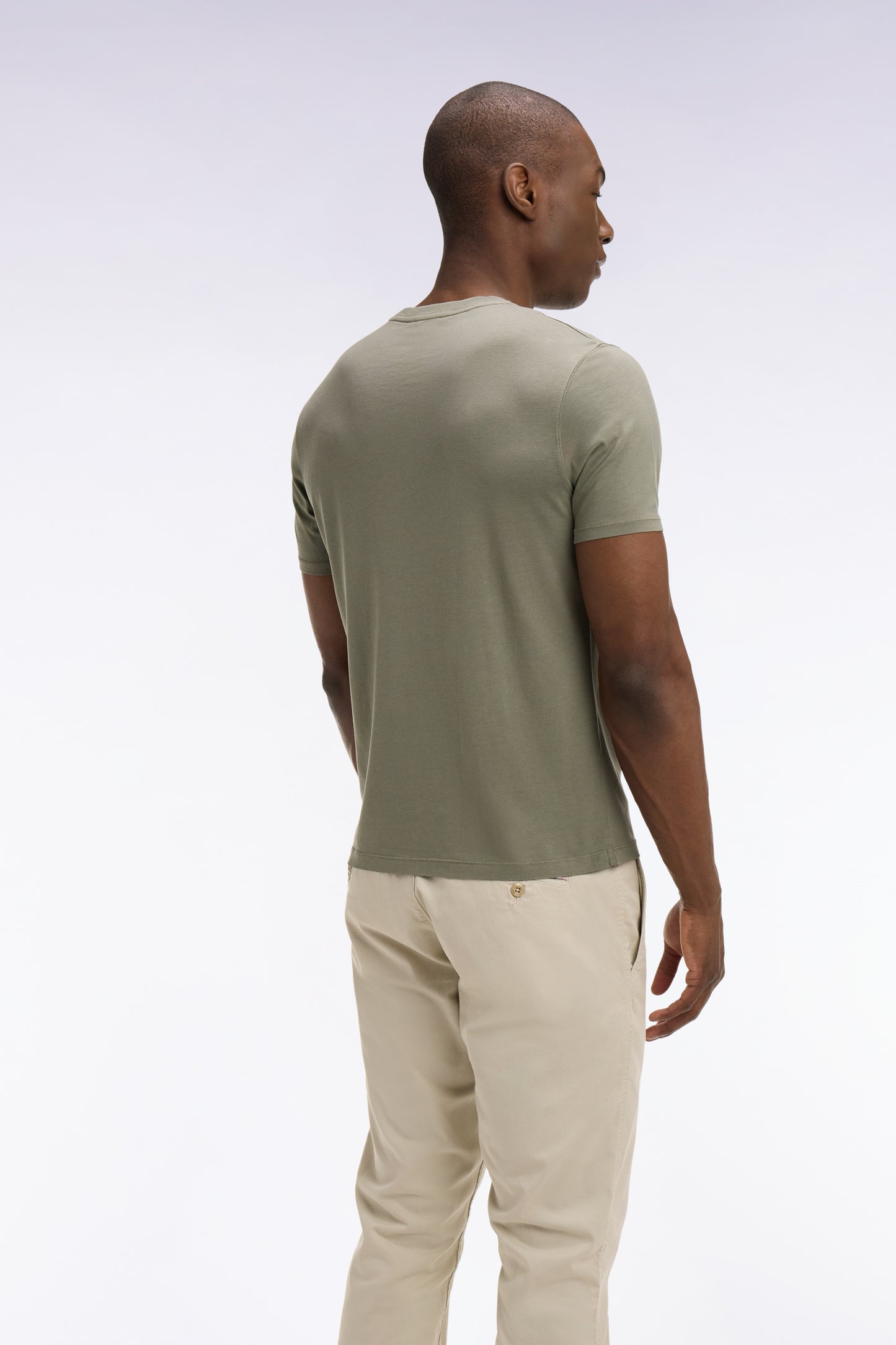 Khaki regular-fit short-sleeved lyocell and cotton T-shirt