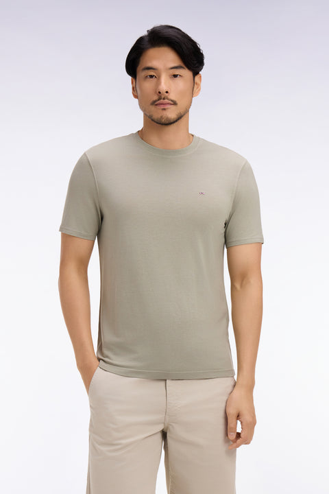 Light khaki regular-fit short-sleeved lyocell and cotton T-shirt - Image 3
