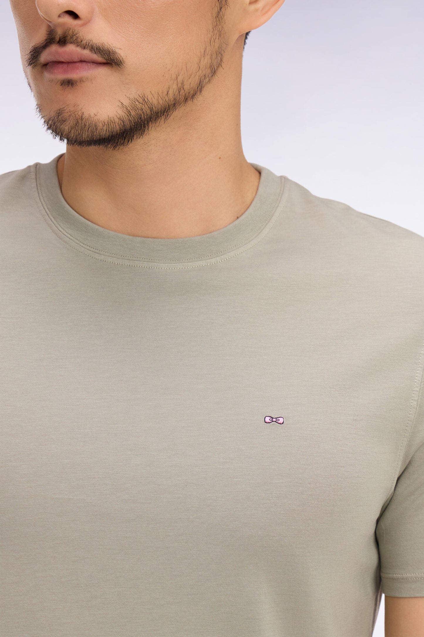 Light khaki regular-fit short-sleeved lyocell and cotton T-shirt